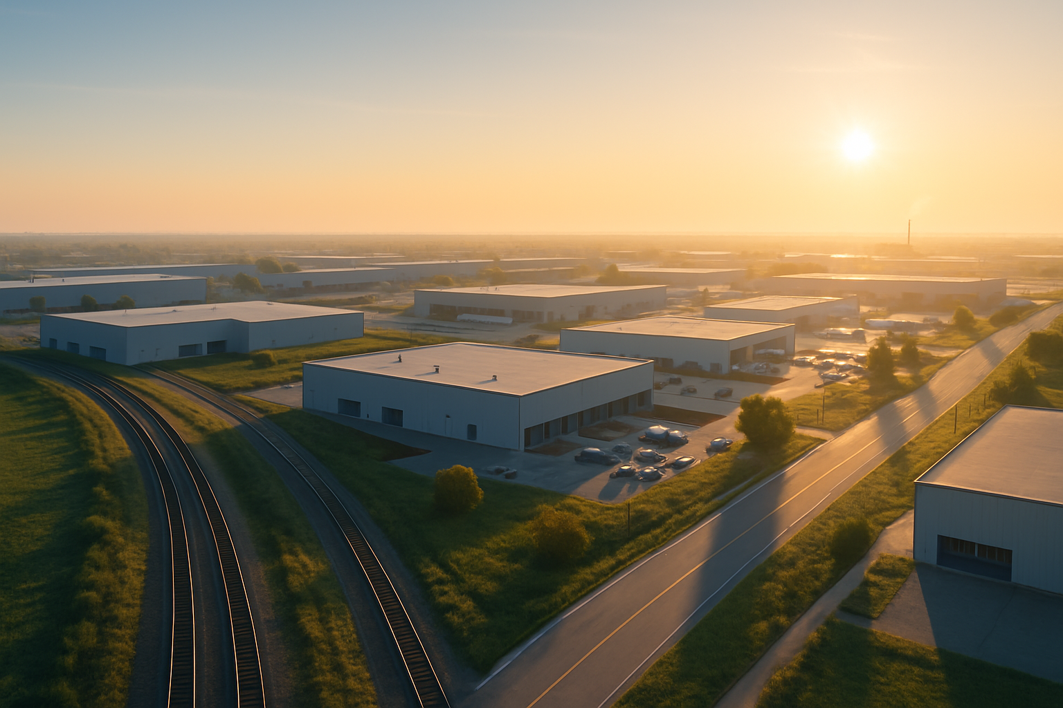 Industrial landscape at sunrise